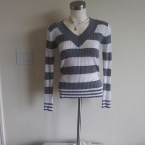 L.e.i junior blouse size L gray with white striped